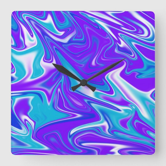 「天波 – 青い白と紫の大理石 スクエア壁時計 (正面)