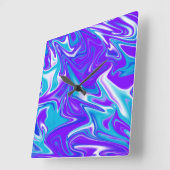 「天波 – 青い白と紫の大理石 スクエア壁時計 (傾斜)