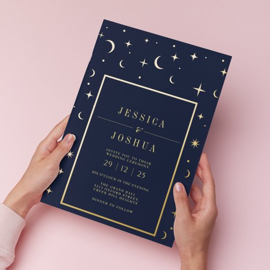 天海軍ブルーヴィンテージスタームーンゴールデンフォイル 箔招待状