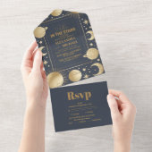 天海軍金ゴールド三日月結婚月 オールインワン招待状 (貼ってはがせる)