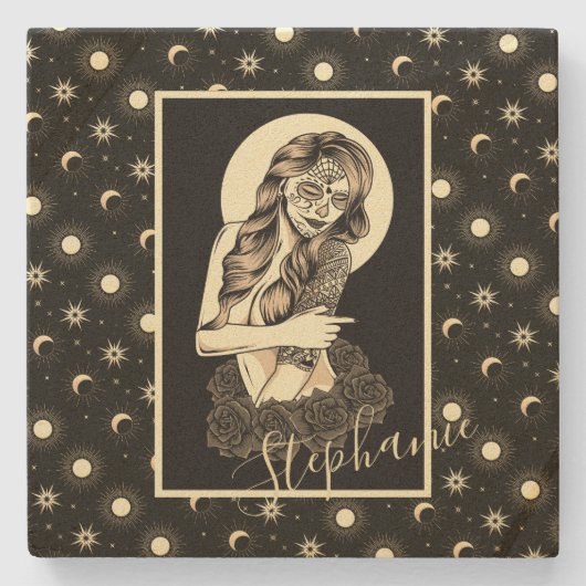 天満の日の死んだデザイン ストーンコースター (正面)