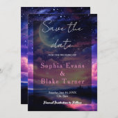 天満月の星の結婚式の日付を保存 招待状 (正面/裏面)