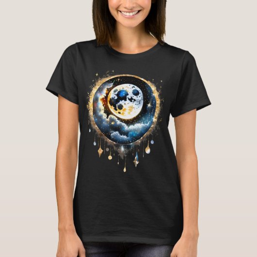 天満月の星空の夜ファンタジーシック Tシャツ (正面)