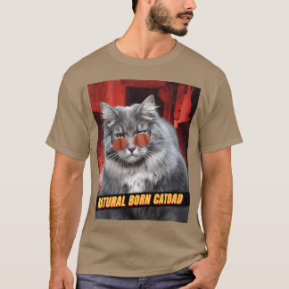 天然の猫パパ、面白いレトロなウィアードコアアート Tシャツ