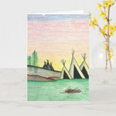 天然アメリカインディアンのテント小屋の民芸 カード (黄色い花)