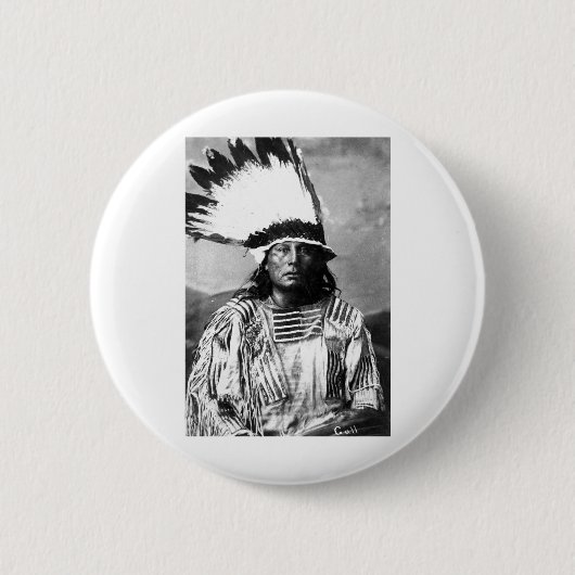 天然アメリカインディアンのヴィンテージのポートレート 缶バッジ (正面)
