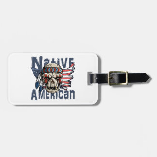 天然アメリカインディアンの戦士のスカル米国の旗 ラゲッジタグ