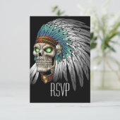 天然アメリカインディアンの種族のゴシック様式スカル 出欠カード (スタンド正面)