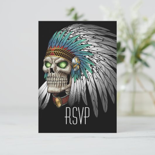 天然アメリカインディアンの種族のゴシック様式スカル 出欠カード (スタンド正面)