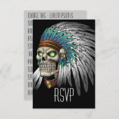 天然アメリカインディアンの種族のゴシック様式スカル 出欠カード (正面/裏面)