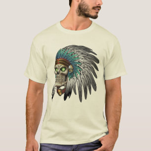 天然アメリカインディアンの種族のゴシック様式スカル Tシャツ