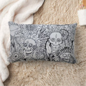 天然インドのスカル、羽及び花のクッション ランバークッション (ブランケット)