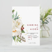 天然エレガント白バラ牡丹フローラ結婚 招待状 (スタンド正面)
