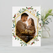 天然エレガント白バラ牡丹フローラ結婚 箔招待状 (立ち正面)