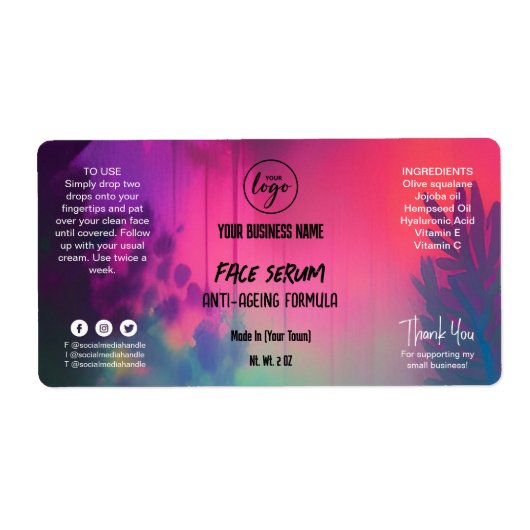 天然カラフル顔血清ボトルスポイトラベル ラベル (正面)