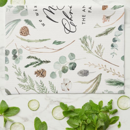 天然クリスマスミニマルボエレガントタニカル キッチンタオル (折り畳み)