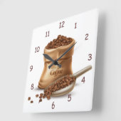 天然コーヒー最高の豆バッグ及びスクープ スクエア壁時計 (傾斜)