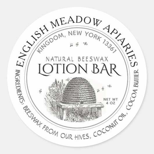 天然ビーズワックスカスタムバーローション化粧水ラベルホワイト ラウンドシール (正面)