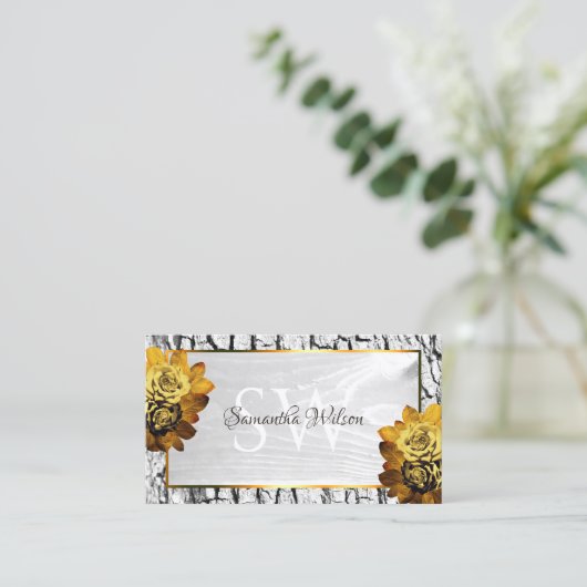 天然フローラ白木目の木の樹皮イニシャル 名刺 (スタンド正面)