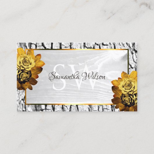 天然フローラ白木目の木の樹皮イニシャル 名刺 (正面)