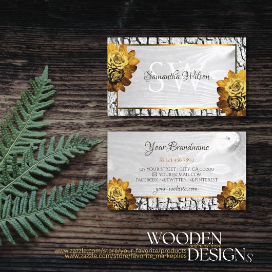 天然フローラ白木目の木の樹皮イニシャル 名刺