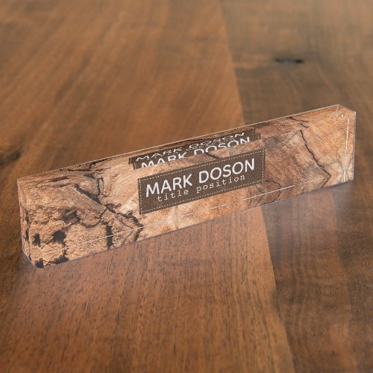 天然モノグラムの木材 デスクネームプレート (側面)