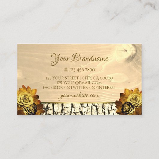 天然明茶色の木目とイニシャルフローラ 名刺 (裏面)