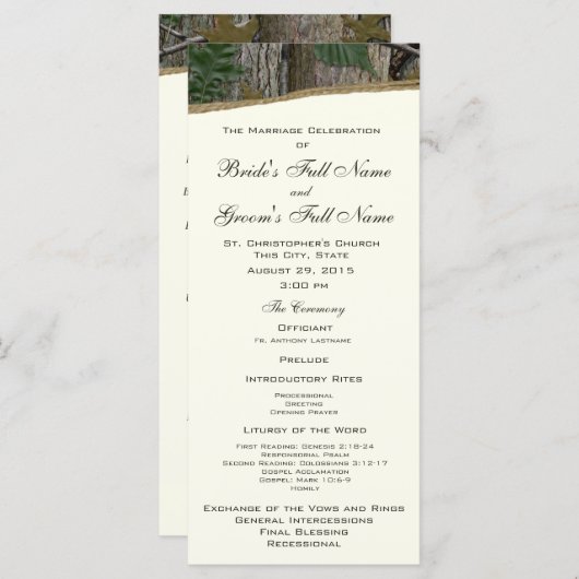 天然木と離れ迷彩柄結婚式 プログラム (正面/裏面)