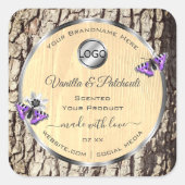 天然木の樹皮の木目製品のラベルのロゴ スクエアシール (正面)