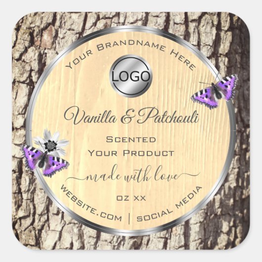 天然木の樹皮の木目製品のラベルのロゴ スクエアシール (正面)