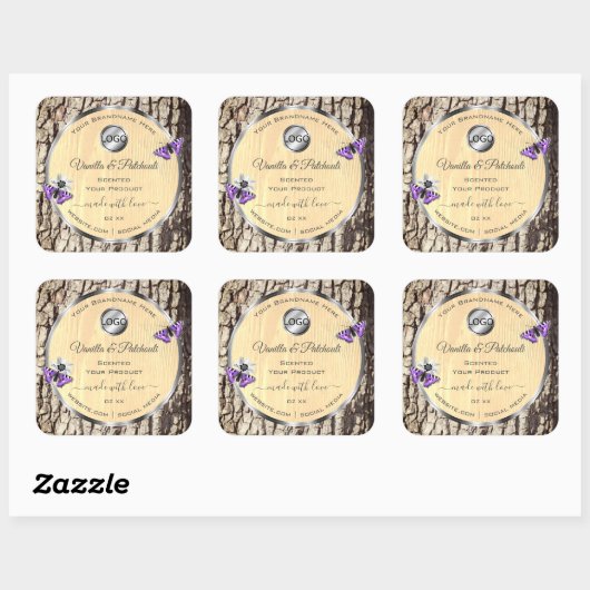 天然木の樹皮の木目製品のラベルのロゴ スクエアシール (シート)