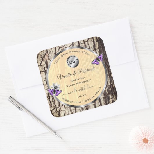 天然木の樹皮の木目製品のラベルのロゴ スクエアシール (封筒)