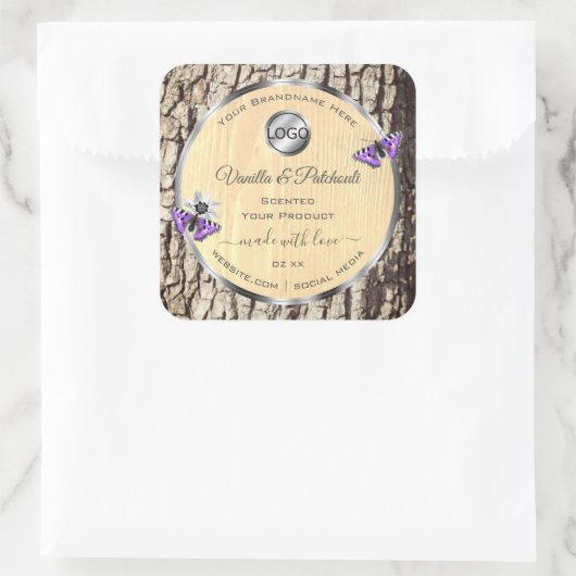 天然木の樹皮の木目製品のラベルのロゴ スクエアシール (バッグ)