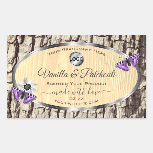 天然木の樹皮の木目製品のラベルのロゴ 長方形シール (正面)