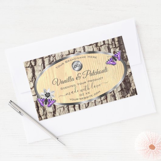 天然木の樹皮の木目製品のラベルのロゴ 長方形シール (封筒)