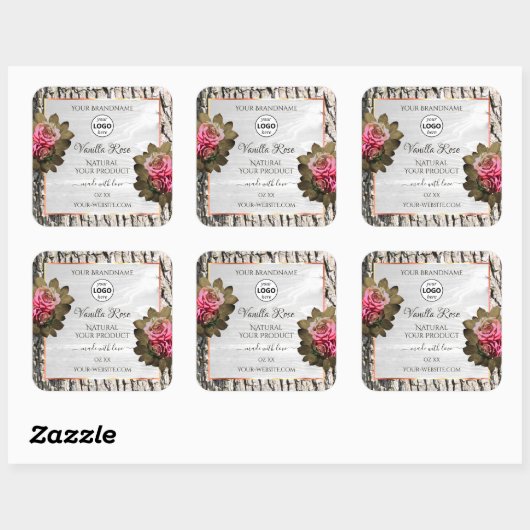 天然木の樹皮ホワイトウッド製品ラベルのロゴ スクエアシール (シート)