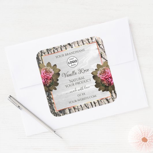 天然木の樹皮ホワイトウッド製品ラベルのロゴ スクエアシール (封筒)