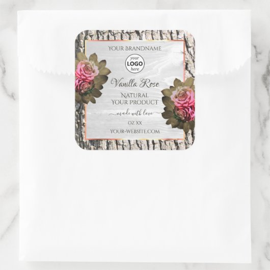 天然木の樹皮ホワイトウッド製品ラベルのロゴ スクエアシール (バッグ)