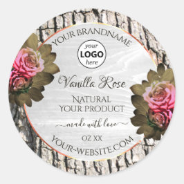 天然木の樹皮ホワイトウッド製品ラベルのロゴ ラウンドシール