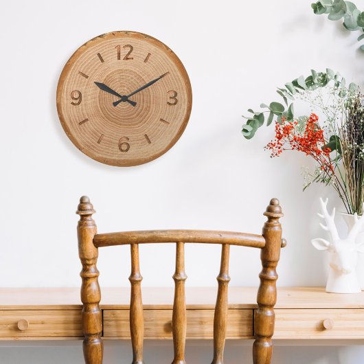 天然木ウッドスライス茶色の木素朴粒 ラージ壁時計