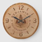 天然木スライスパーソナライズされた木工店 ラージ壁時計 (正面)