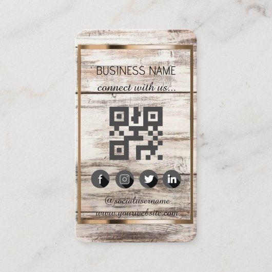 天然木材スタイル – ソーシャルメディアQRコード 名刺 (正面)