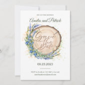 天然木目円形ブルーベリー ラベンダー ウェディング セーブザデート (正面)