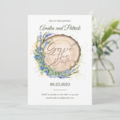 天然木目円形ブルーベリー ラベンダー ウェディング セーブザデート (スタンド正面)