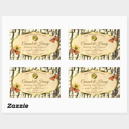 天然木目木皮製品ラベルロゴ 長方形シール (シート)