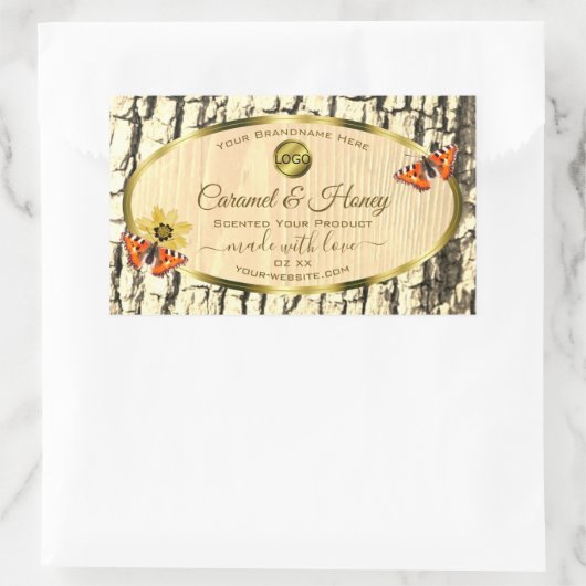 天然木目木皮製品ラベルロゴ 長方形シール (バッグ)