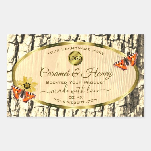 天然木目木皮製品ラベルロゴ 長方形シール (正面)