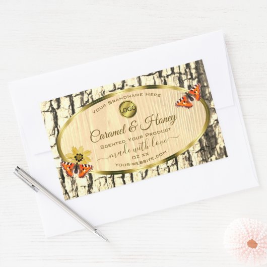 天然木目木皮製品ラベルロゴ 長方形シール (封筒)