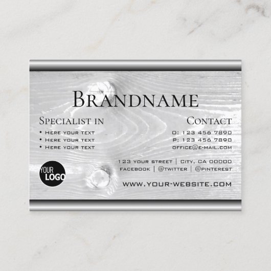 天然木目白木板のロゴモダン 名刺 (裏面)