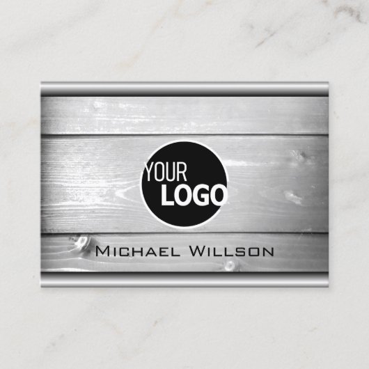 天然木目白木板のロゴモダン 名刺 (正面)